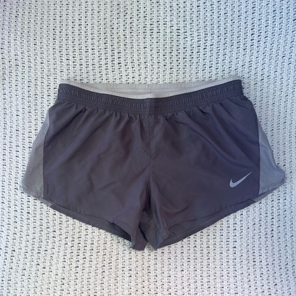 Nike Shorts Womens Medium Gray Lined Running Dri Fit Drawstring Gym Side Slit 3"